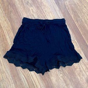 Lace Trim Black Shorts